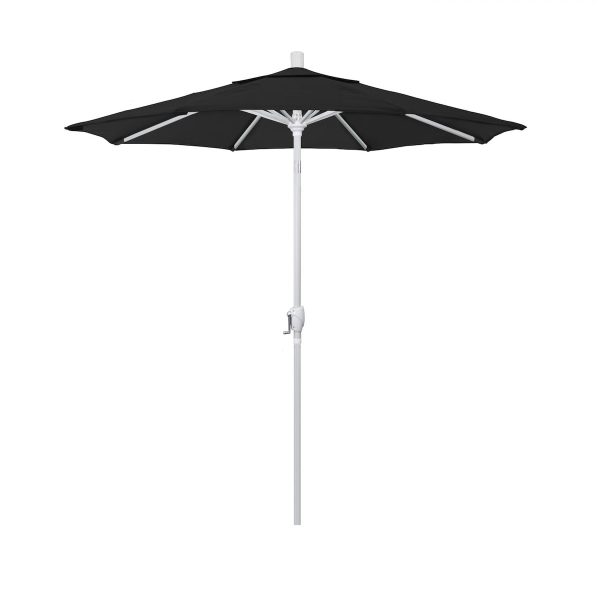 California Umbrella 7.5 Ft. Octagonal Aluminum Push Button Tilt Patio Umbrella W/ Crank Lift & Aluminum Ribs - Matted White Frame / Sunbrella Canvas Black Canopy