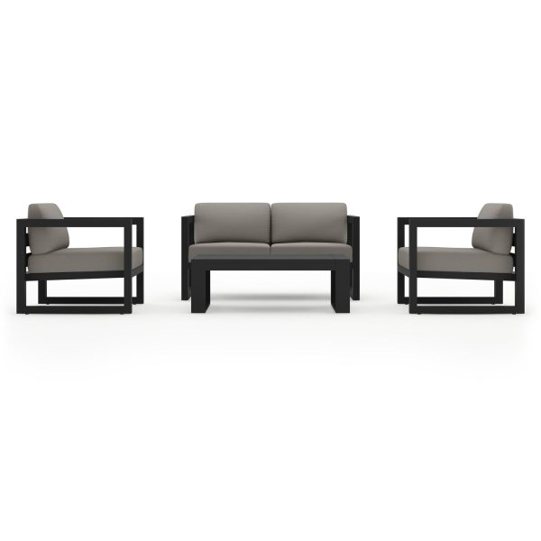 Misty Cove 4 Pc Aluminum Seating Set w/ Portal Coffee Table in Black/Canvas Charcoal by Lakeview Outdoor Designs