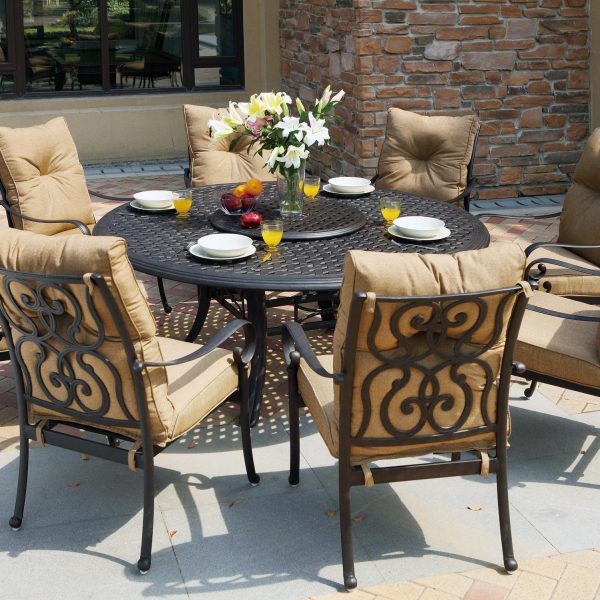 Santa Anita 10 Pc Cast Aluminum Dining Set w/ 71 Inch Round Series 99 Table & Lazy Susan in Antique Bronze/Linen Sesame by Darlee