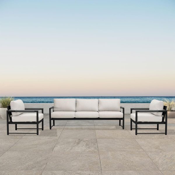 Avenue Bay 3 Pc Aluminum Sofa Club Chair Set in Black/Cast Silver by Lakeview Outdoor Designs