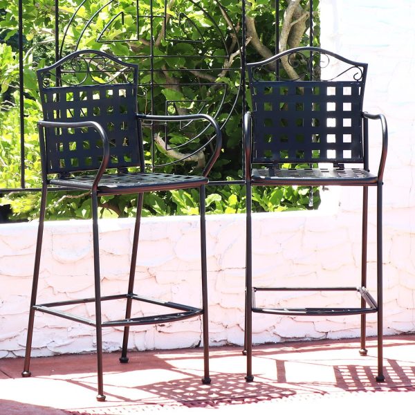 Ultimate Patio Wrought Iron Patio Bar Chair W/ Scrolling Design - Set of 2