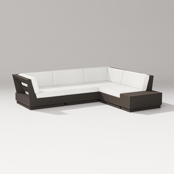 Elevate 5 Pc Recycled Plastic Corner Sectional Seating Set in Vintage Coffee/Natural Linen By PW Designer Series