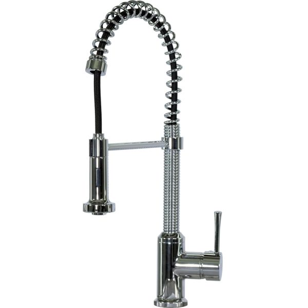 BBQGuys Signature Series Single Handle Pre-Rinse Coil Spring Hot/Cold Faucet W/ Black Braided Hose - Polished Chrome - N96565-PC-5