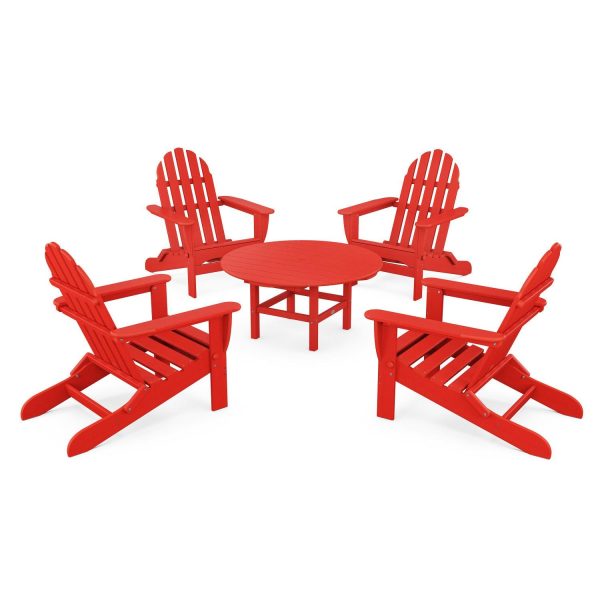 Classic Adirondack 5 Pc Recycled Plastic Seating Set w/ Folding Chairs in Sunset Red by POLYWOOD