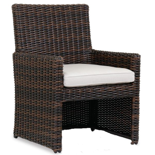 Montecito Wicker Patio Dining Arm Chair W/ Sunbrella Canvas Flax Cushion By Sunset West