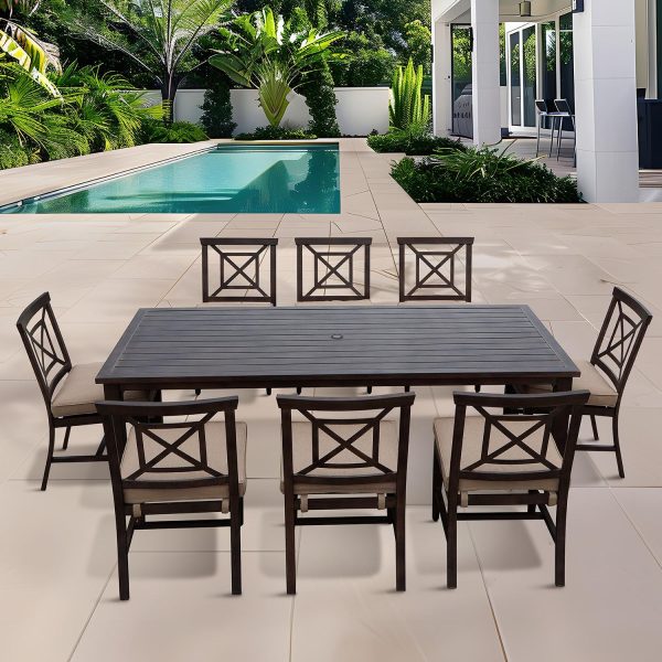 Atlantis 9 Pc Aluminum Dining Set w/ 88 X 42 Inch Table in Walnut/Beige by Darlee