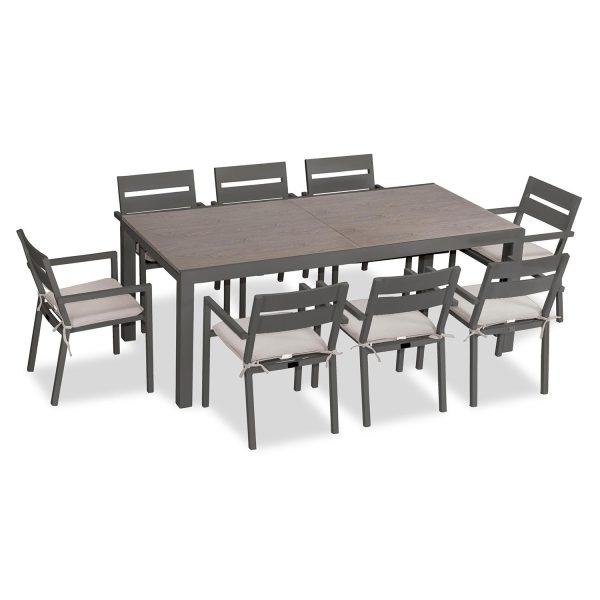 Calm Bay 9 Pc Extendable Aluminum Dining Set in Slate/Barnwood/Cast Silver by Lakeview Outdoor Designs