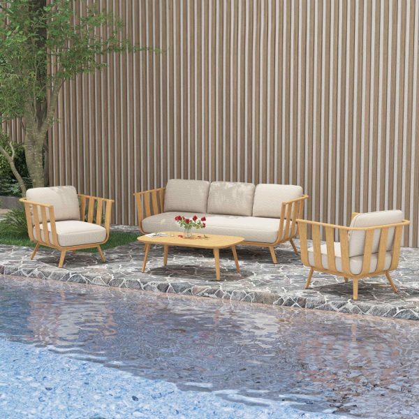 Ranch Pointe 4 Pc Aluminum Seating Set w/ Beige Cushions by Lakeview Outdoor Designs
