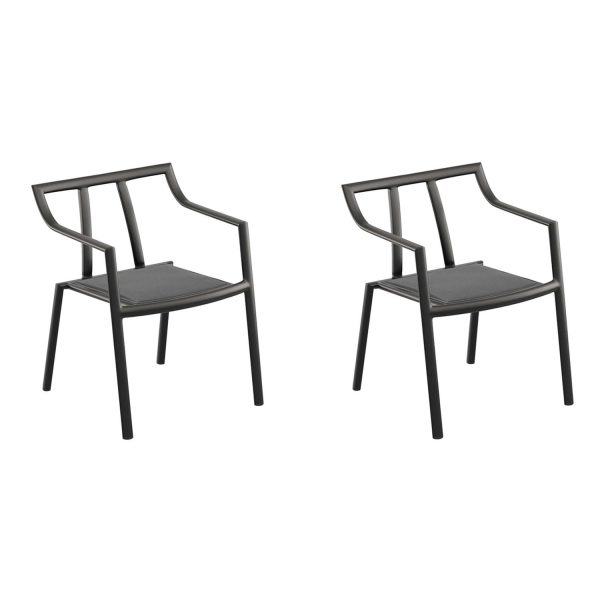 Markoe 2 Pc Aluminum Dining Arm Chair in Carbon/Ninja By Oxford Garden
