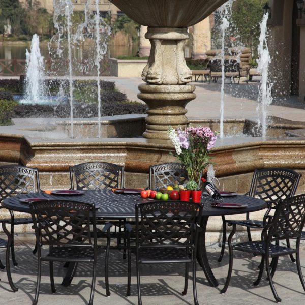 Sedona 11 Pc Cast Aluminum Dining Set w/ 96 X 69 Inch Oval Series 99 Table in Antique Bronze/Sesame by Darlee