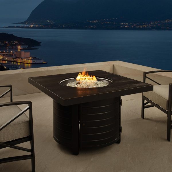 Haven Bay 42 Inch Square Aluminum Natural Gas Fire Pit Table in Antique Bronze by Ultimate Patio (Ships As Propane w/ Natural Gas Conversion Kit)