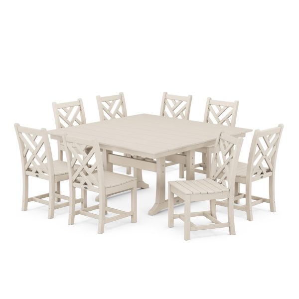 POLYWOOD Chippendale 9-Piece Farmhouse Trestle Dining Set - Sand