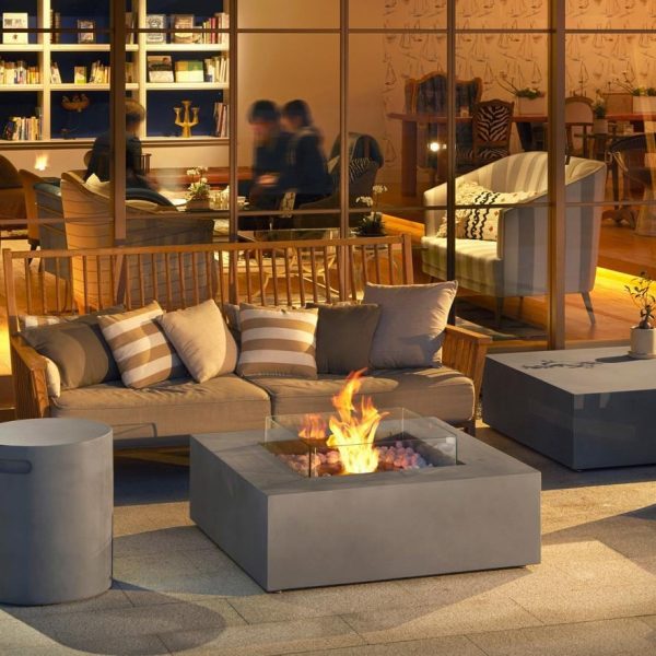 Base 39 Inch Square Concrete Ethanol Fire Pit Table in Gray by EcoSmart Fire