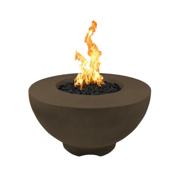 Sienna 37 Inch Round GFRC Natural Gas Fire Pit in Chocolate by The Outdoor Plus