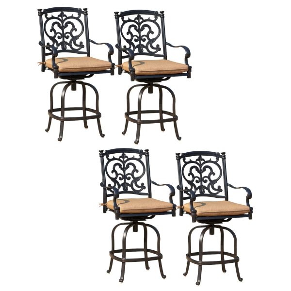 Santa Barbara Cast Aluminum 4 Pc Set Swivel Counter Height Bar Stool Set in Antique Bronze/Sesame by Darlee