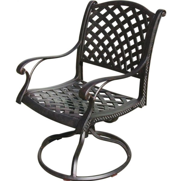 Nassau Cast Aluminum Swivel Rocker Dining Chair in Antique Bronze/Sesame by Darlee