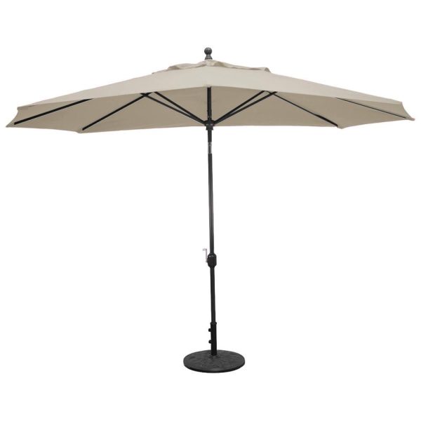 Galtech 11 X 8 Ft. Oval Aluminum Patio Market Umbrella W/ Crank Lift And Deluxe Auto Tilt - Black Frame W/ Sunbrella Canvas Antique Beige Canopy