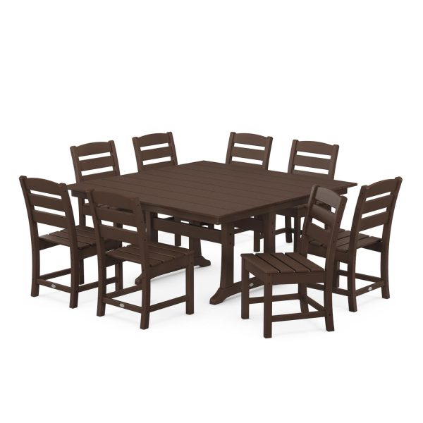 POLYWOOD Lakeside 9-Piece Farmhouse Trestle Dining Set - Mahogany