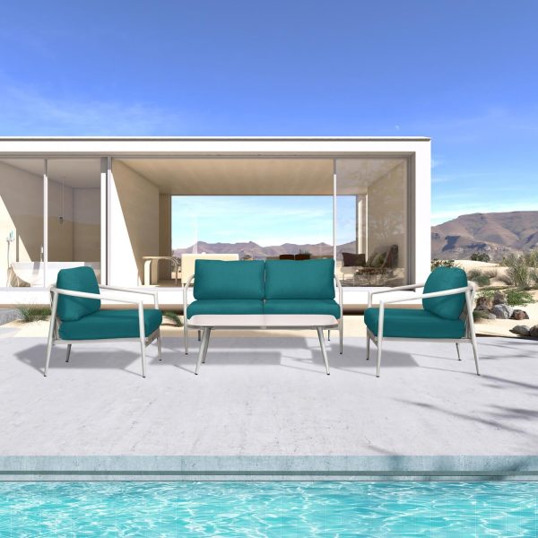 Midnight Cove 4 Pc Aluminum Seating Set w/ Loveseat in Urban Stone/Spectrum Peacock by Lakeview Outdoor Designs