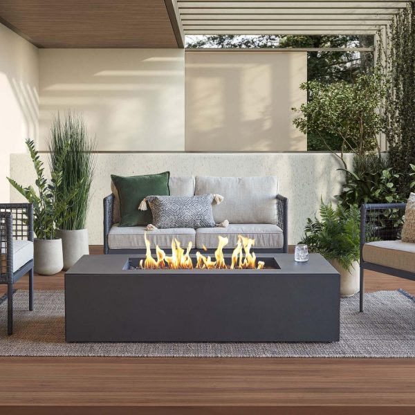 Covewood 58 Inch Low Profile Rectangular Aluminum Natural Gas Fire Pit Table in Charcoal by BBQGuys Signature (Ships Propane w/ Conversion Kit)