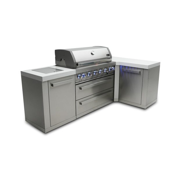 Mont Alpi 8 Ft L-Shaped Propane Outdoor Kitchen Island w/ Side Burner- MAi805-90
