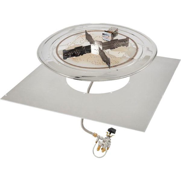 The Outdoor GreatRoom Company Crystal Fire Plus 42 Inch Flat Square 105,000 BTU Propane Fire Pit Burner Kit  - Stainless Steel