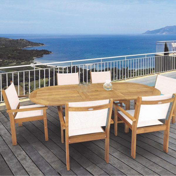 Captiva 7 Piece Teak Patio Dining Set W/ 72 X 39 Inch Oval Extension Table By Royal Teak Collection - White Sling