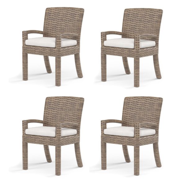 Havana 4 Piece Resin Wicker Patio Dining Chair Set W/ Sunbrella Canvas Flax Cushions By Sunset West