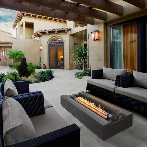 Cosmo 50 Inch Rectangular Concrete Natural Gas Fire Pit Table in Black by EcoSmart Fire