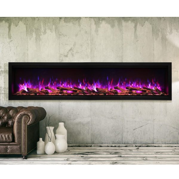 Amantii Symmetry Series Extra Tall 88-Inch Built-In Electric Fireplace with Black Steel Surround - Indoor/Outdoor - SYM-88-XT