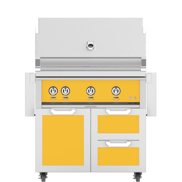 Hestan 36-Inch Natural Gas Grill W/ Rotisserie On Double Drawer & Door Tower Cart - Sol - GABR36-NG-YW