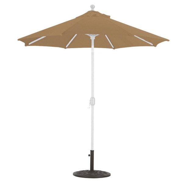 Galtech 7.5 Ft. Octagonal Aluminum Patio Market Umbrella W/ Crank Lift And Deluxe Auto Tilt - White Frame W/ Sunbrella Canvas Teak Canopy
