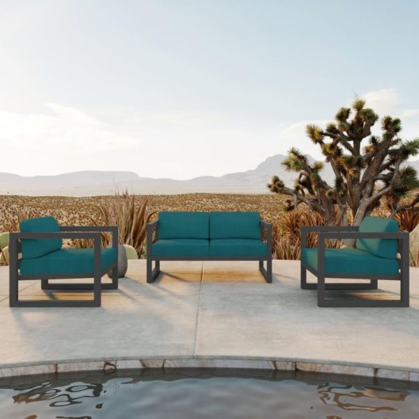 Misty Cove 3 Pc Aluminum Seating Set w/ Loveseat in Slate/Spectrum Peacock by Lakeview Outdoor Designs
