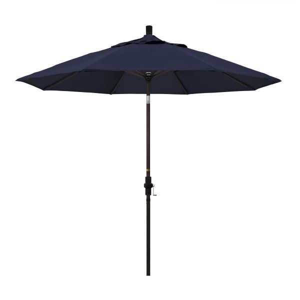 California Umbrella 9 Ft. Octagonal Aluminum Collar Tilt Patio Umbrella W/ Crank Lift & Aluminum Ribs - Bronze Frame / Sunbrella Canvas Navy Canopy