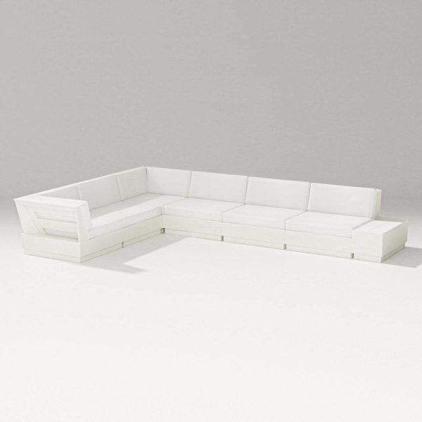 Elevate 7 Pc Recycled Plastic Sectional Seating Set in Vintage White/Natural Linen By PW Designer Series