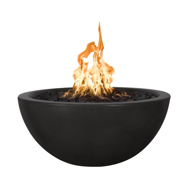 Luna 30 Inch Round GFRC Propane Fire Pit w/ Glow Plug in Black by The Outdoor Plus