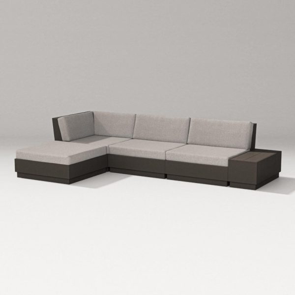 Elevate 5 Pc Recycled Plastic Chaise Sectional Seating Set in Vintage Coffee/Weathered Tweed By PW Designer Series