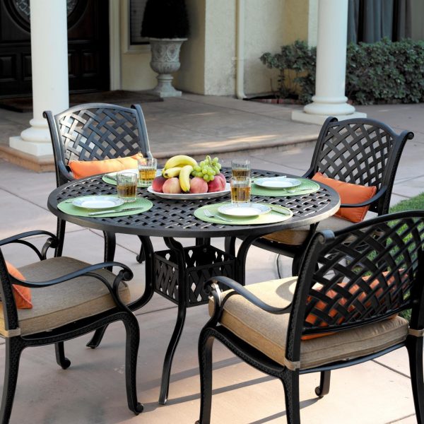 Nassau 5 Pc Cast Aluminum Dining Set w/ 48 Inch Round Series 30 Table in Antique Bronze/Sesame by Darlee