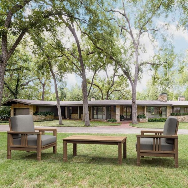 Sawgrass Bay 3 Pc Teak Seating Set w/ Rectangular Coffee Table in Cast Slate by Lakeview Outdoor Designs