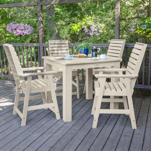 Elm Pointe 5 Pc Recycled Plastic Square Counter Height Dining Set in Whitewash by Lakeview Outdoor Designs