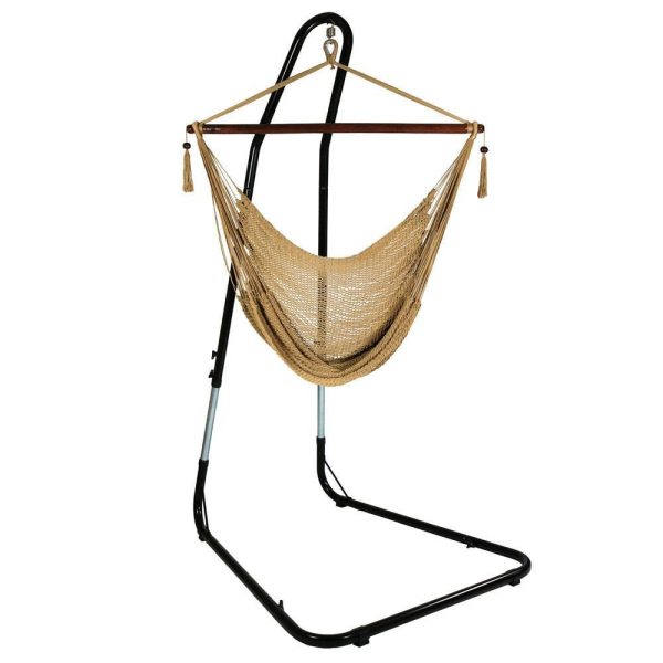 Ultimate Patio Extra Large Hanging Caribbean Hammock Chair w/ Adjustable Chair Stand - Tan