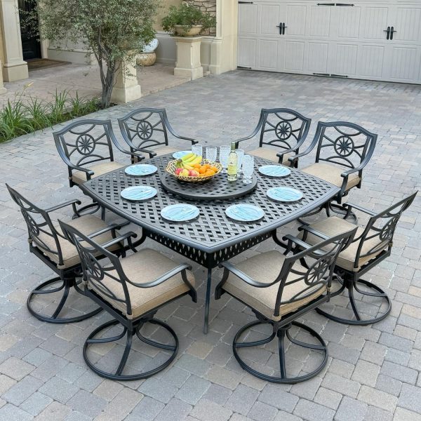Ten Star 10 Pc Cast Aluminum Swivel Rocker Dining Set in Antique Bronze By Darlee