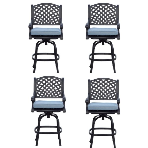 Nassau Cast Aluminum 4 Pc Set Swivel Bar Stool Set in Antique Bronze/Sky Blue by Darlee