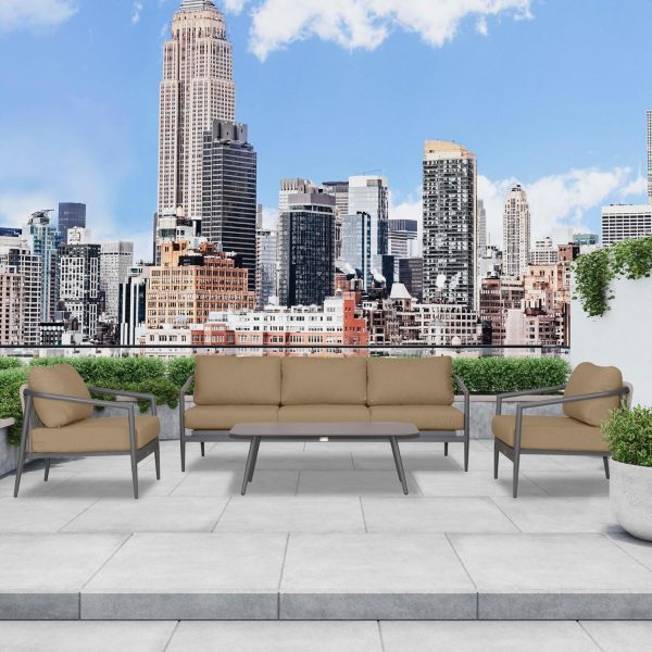 Midnight Cove 4 Pc Aluminum Seating Set w/ Sofa in Slate/Heather Beige by Lakeview Outdoor Designs