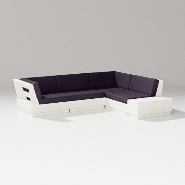 Elevate 5 Pc Recycled Plastic Corner Sectional Seating Set in Vintage White/Navy Linen By PW Designer Series