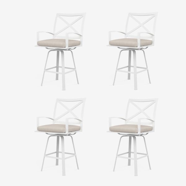 Bristol 4 Piece Aluminum Swivel Patio Barstool Set W/ Sunbrella Canvas Flax Self Welt Cushions By Sunset West