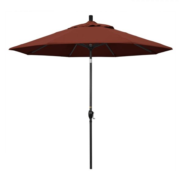 California Umbrella 9 Ft. Octagonal Aluminum Push Button Tilt Patio Umbrella W/ Crank Lift & Aluminum Ribs - Stone Black Frame / Sunbrella Canvas Henna Canopy