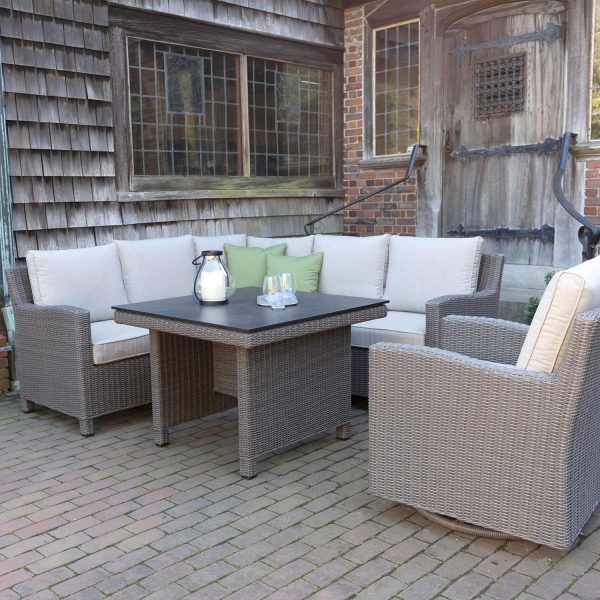 Palma 8 Pc Wicker Modular Corner Seating Set w/ Swivel Club Chair in Cast Ash By KETTLER
