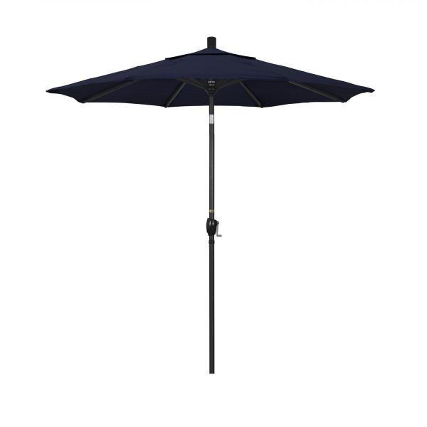 California Umbrella 7.5 Ft. Octagonal Aluminum Push Button Tilt Patio Umbrella W/ Crank Lift & Aluminum Ribs - Stone Black Frame / Olefin Navy Blue Canopy