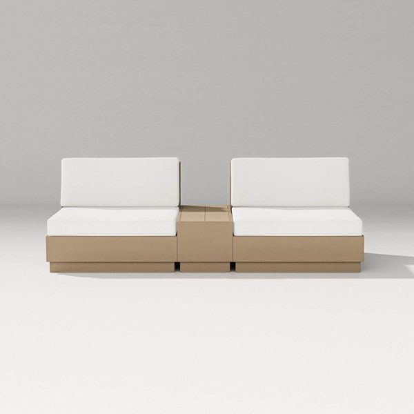 Elevate 3 Pc Recycled Plastic Club Chair Seating Set in Vintage Sahara /Natural Linen By PW Designer Series